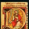Archives et Biblioth�que de la Cath�drale de Tournai � B.C.T. A 15 � Psautier de Gand � L\'ap�tre S. Andr� est repr�sent� � l\'int�rieur de la lettre � D � du mot � Dixit � (miniature)
