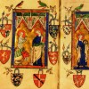 Archives et Biblioth�que de la Cath�drale de Tournai � B.C.T. A 17 � Psautier dit de Louis le Hutin � Armoiries de dame Alix, fille de Raoul II de Clermont-Nesle, de son premier mari Guillaume de Termonde et de son second mari, Jean de Chalons